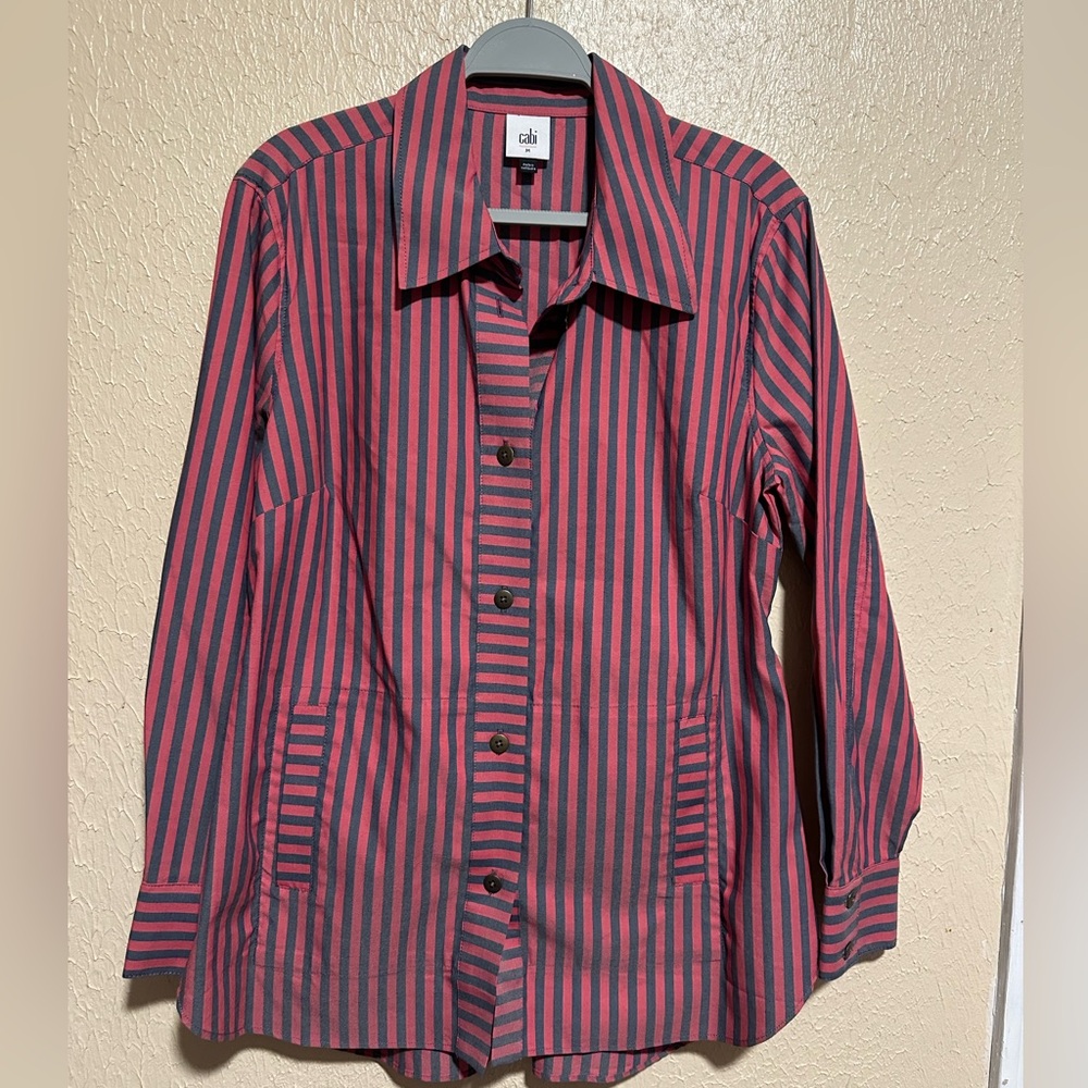 Cabi Regatta Shacket Size Medium #6083 Red Stripe Jacket Button Front